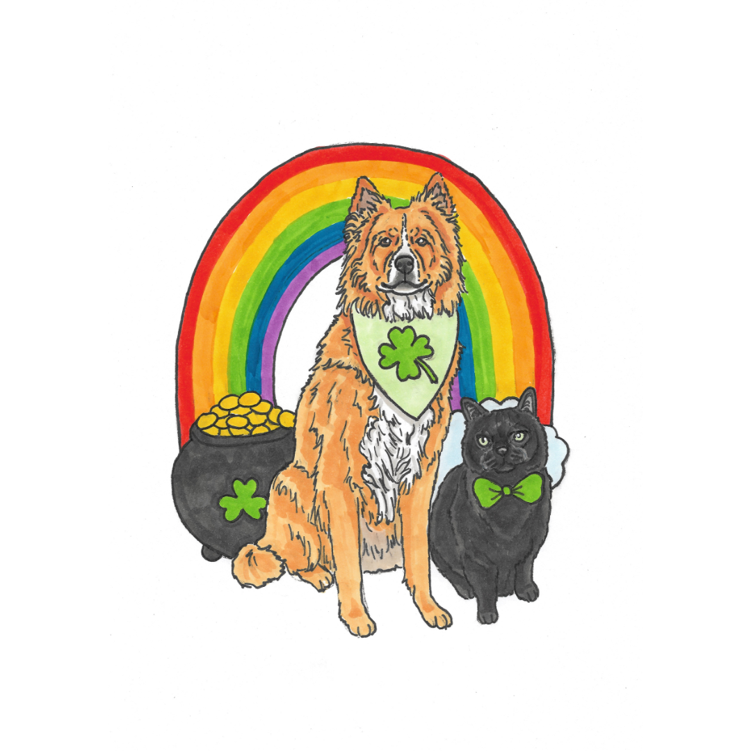 St Patrick's Day Pet Portrait Illustration