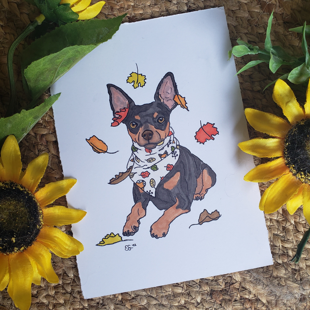 Fall Pet Portrait Illustration
