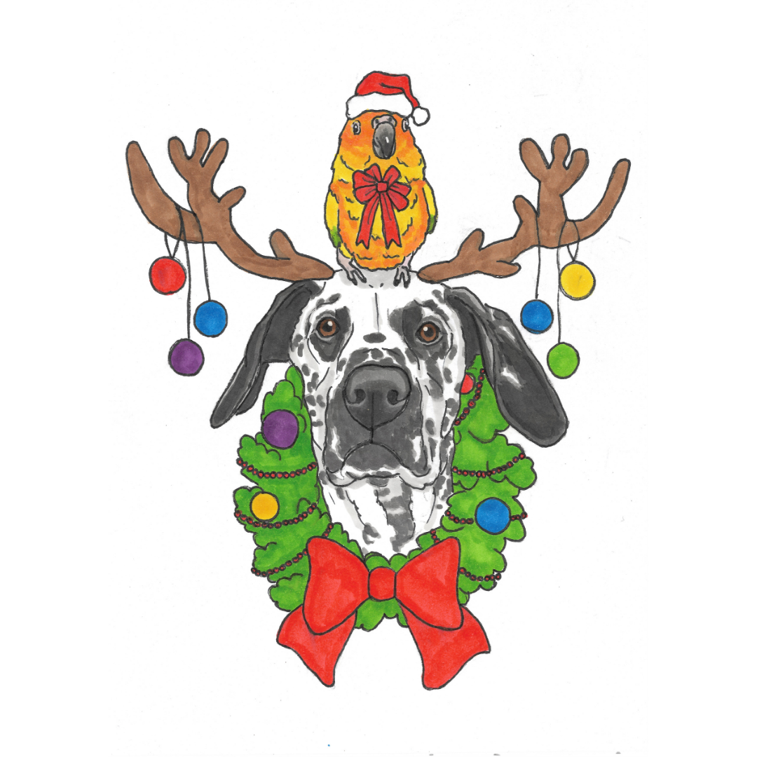 Christmas Pet Portrait Illustration