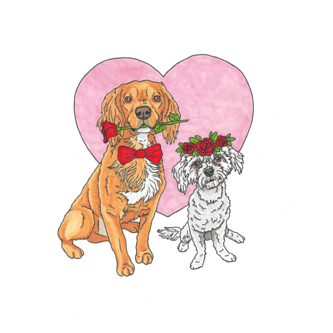 Valentine's Day Pet Portrait Illustration