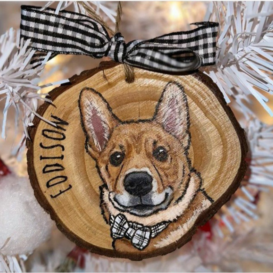 Wood Slice Pet Portrait Ornament